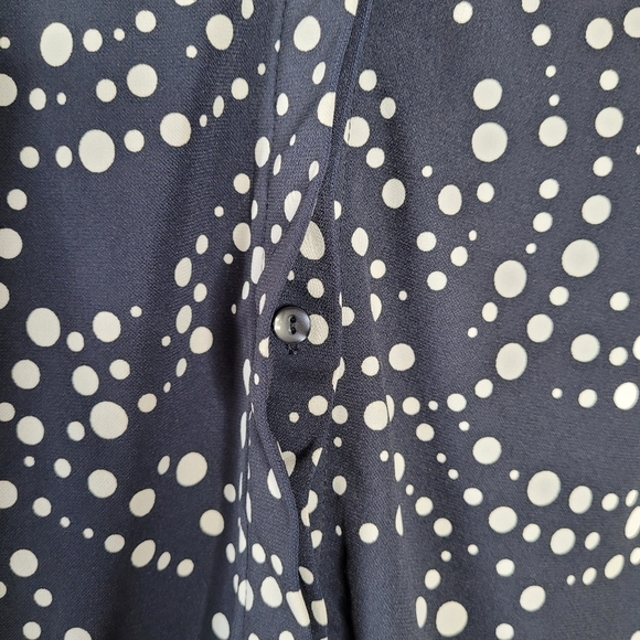 Amanda Smith Midnight Navy Polka Dot Long Sleeve Blouse Sz M - Picture 9 of 9